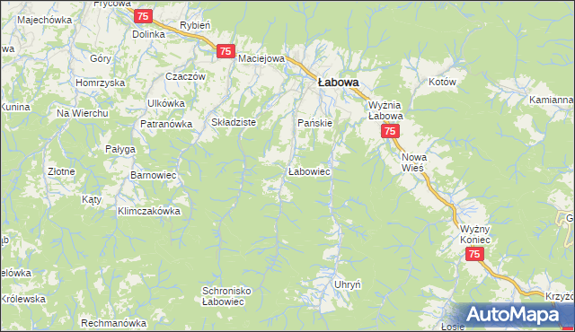 mapa Łabowiec, Łabowiec na mapie Targeo