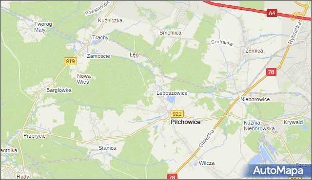 mapa Leboszowice, Leboszowice na mapie Targeo