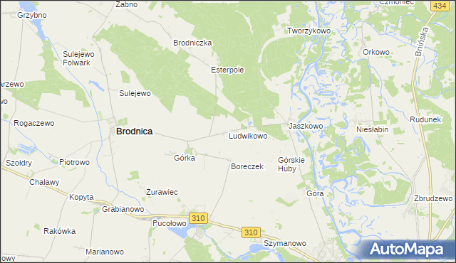 mapa Ludwikowo gmina Brodnica, Ludwikowo gmina Brodnica na mapie Targeo