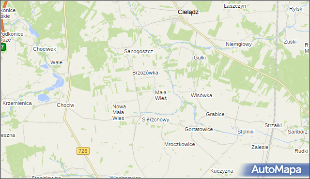 mapa Mała Wieś gmina Cielądz, Mała Wieś gmina Cielądz na mapie Targeo