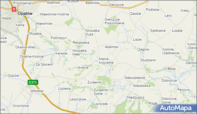 mapa Malice Kościelne, Malice Kościelne na mapie Targeo