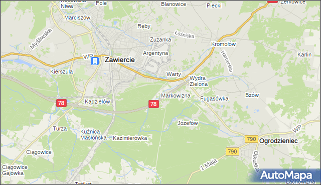 mapa Markowizna gmina Ogrodzieniec, Markowizna gmina Ogrodzieniec na mapie Targeo