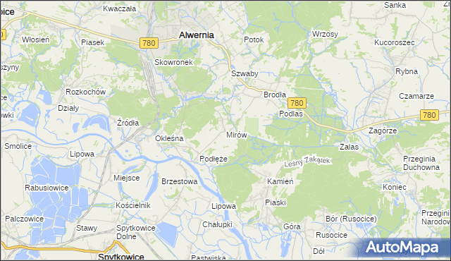 mapa Mirów gmina Alwernia, Mirów gmina Alwernia na mapie Targeo