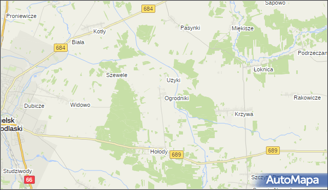 mapa Ogrodniki gmina Bielsk Podlaski, Ogrodniki gmina Bielsk Podlaski na mapie Targeo