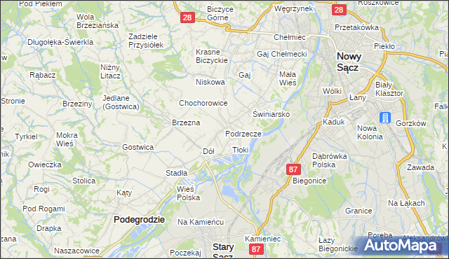 mapa Podrzecze gmina Podegrodzie, Podrzecze gmina Podegrodzie na mapie Targeo