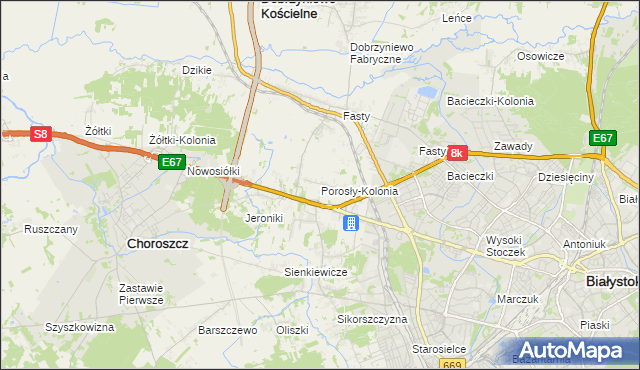 mapa Porosły-Kolonia, Porosły-Kolonia na mapie Targeo