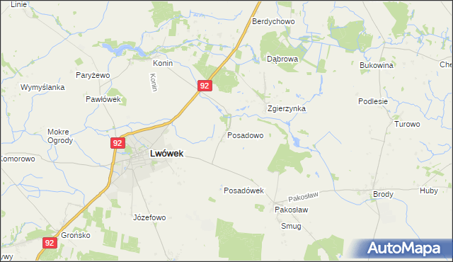 mapa Posadowo gmina Lwówek, Posadowo gmina Lwówek na mapie Targeo