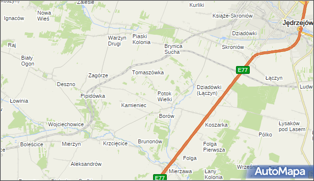 mapa Potok Wielki gmina Jędrzejów, Potok Wielki gmina Jędrzejów na mapie Targeo