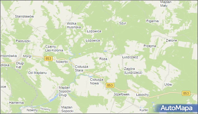 mapa Róża gmina Susiec, Róża gmina Susiec na mapie Targeo