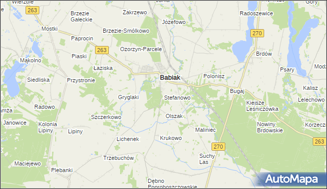 mapa Stefanowo gmina Babiak, Stefanowo gmina Babiak na mapie Targeo