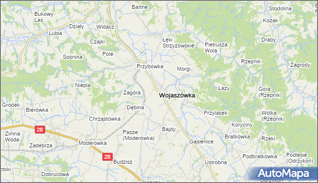 mapa Wojaszówka, Wojaszówka na mapie Targeo