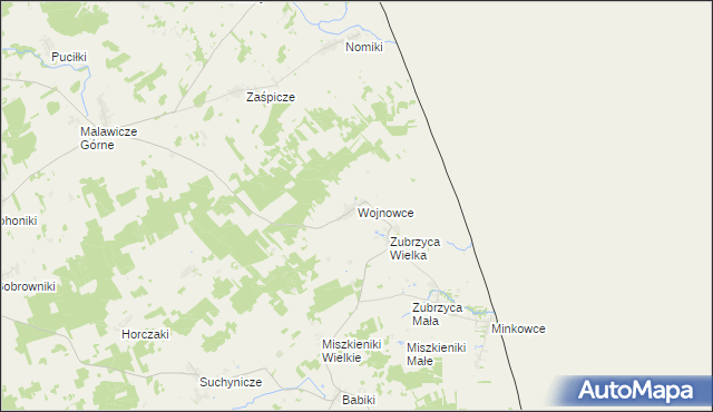 mapa Wojnowce gmina Szudziałowo, Wojnowce gmina Szudziałowo na mapie Targeo