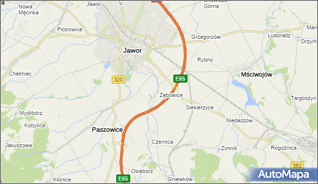 mapa Zębowice gmina Paszowice, Zębowice gmina Paszowice na mapie Targeo