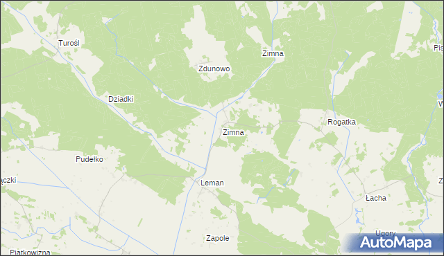 mapa Zimna gmina Turośl, Zimna gmina Turośl na mapie Targeo
