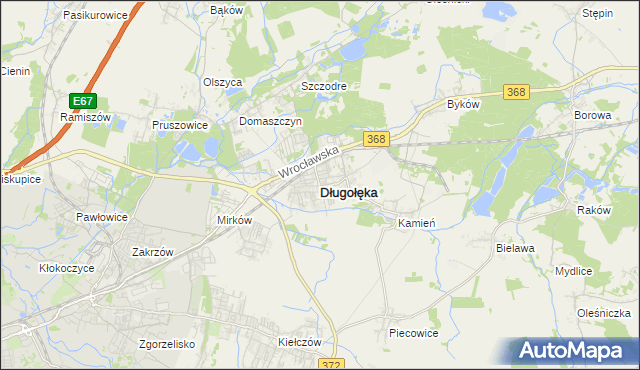 mapa Długołęka powiat wrocławski, Długołęka powiat wrocławski na mapie Targeo