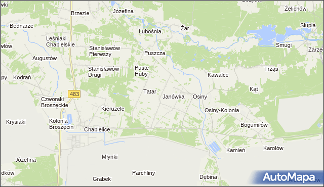 mapa Janówka gmina Szczerców, Janówka gmina Szczerców na mapie Targeo