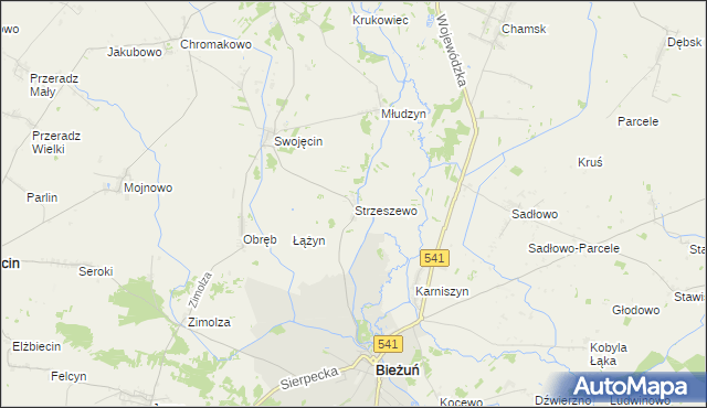 mapa Strzeszewo gmina Bieżuń, Strzeszewo gmina Bieżuń na mapie Targeo