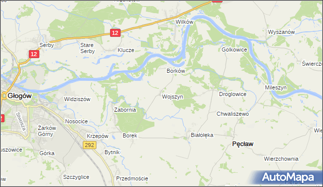 mapa Wojszyn gmina Pęcław, Wojszyn gmina Pęcław na mapie Targeo