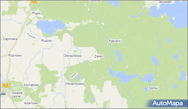 mapa Zieleń gmina Susz, Zieleń gmina Susz na mapie Targeo