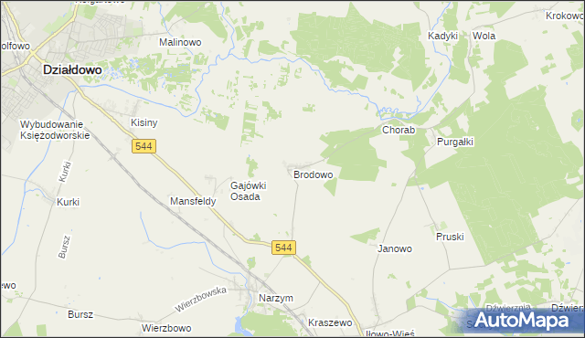 mapa Brodowo gmina Iłowo-Osada, Brodowo gmina Iłowo-Osada na mapie Targeo