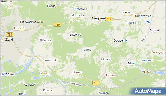 mapa Mirów gmina Niegowa, Mirów gmina Niegowa na mapie Targeo