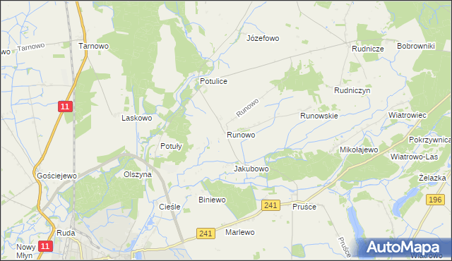 mapa Runowo gmina Wągrowiec, Runowo gmina Wągrowiec na mapie Targeo