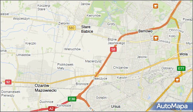 mapa Szeligi gmina Ożarów Mazowiecki, Szeligi gmina Ożarów Mazowiecki na mapie Targeo