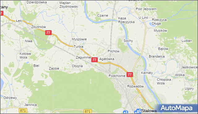 mapa Agatówka gmina Zaleszany, Agatówka gmina Zaleszany na mapie Targeo