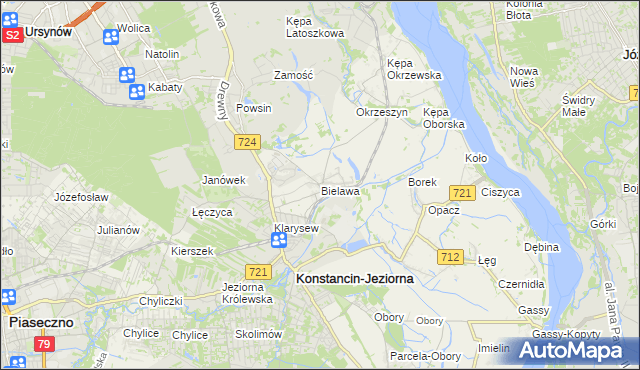 mapa Bielawa gmina Konstancin-Jeziorna, Bielawa gmina Konstancin-Jeziorna na mapie Targeo