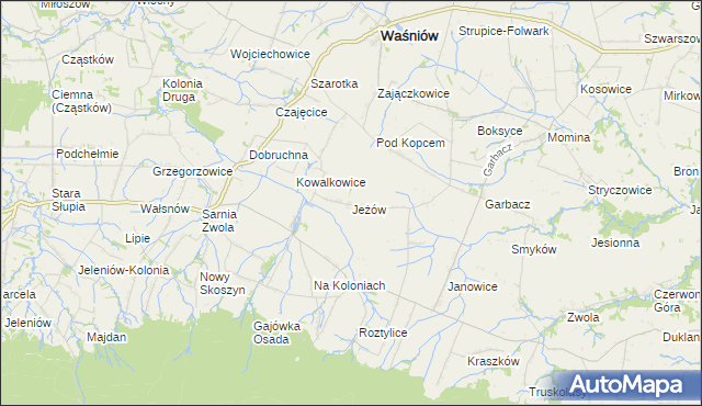 mapa Jeżów gmina Waśniów, Jeżów gmina Waśniów na mapie Targeo