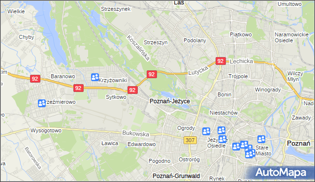 mapa Jeżyce gmina Poznań, Jeżyce gmina Poznań na mapie Targeo