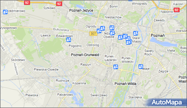 mapa Łazarz gmina Poznań, Łazarz gmina Poznań na mapie Targeo