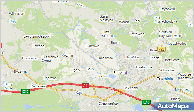 mapa Luszowice gmina Chrzanów, Luszowice gmina Chrzanów na mapie Targeo