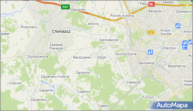 mapa Oliszki gmina Choroszcz, Oliszki gmina Choroszcz na mapie Targeo