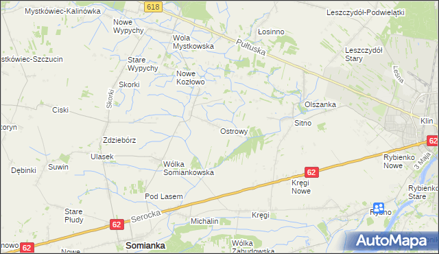 mapa Ostrowy gmina Somianka, Ostrowy gmina Somianka na mapie Targeo