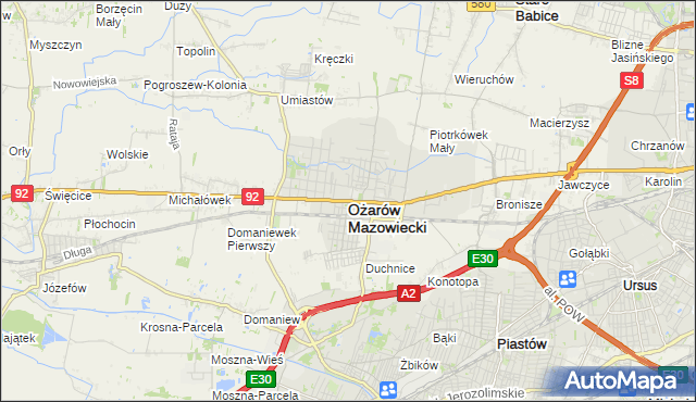 mapa Ożarów Mazowiecki, Ożarów Mazowiecki na mapie Targeo