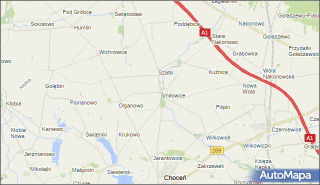 mapa Śmiłowice gmina Choceń, Śmiłowice gmina Choceń na mapie Targeo