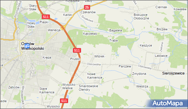 mapa Wtórek gmina Ostrów Wielkopolski, Wtórek gmina Ostrów Wielkopolski na mapie Targeo