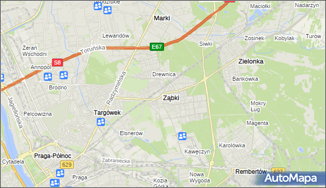 mapa Ząbki powiat wołomiński, Ząbki powiat wołomiński na mapie Targeo