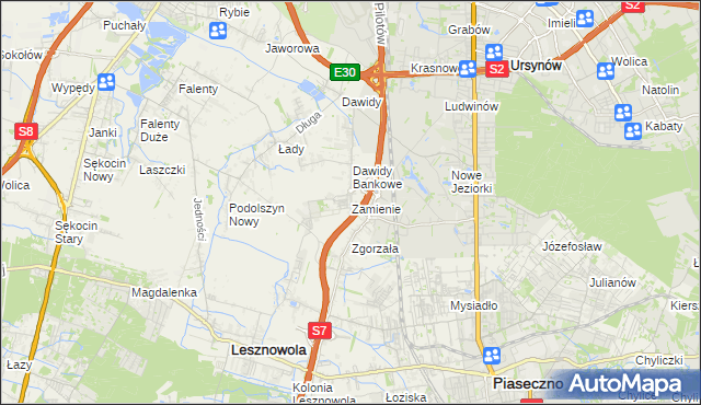 mapa Zamienie gmina Lesznowola, Zamienie gmina Lesznowola na mapie Targeo