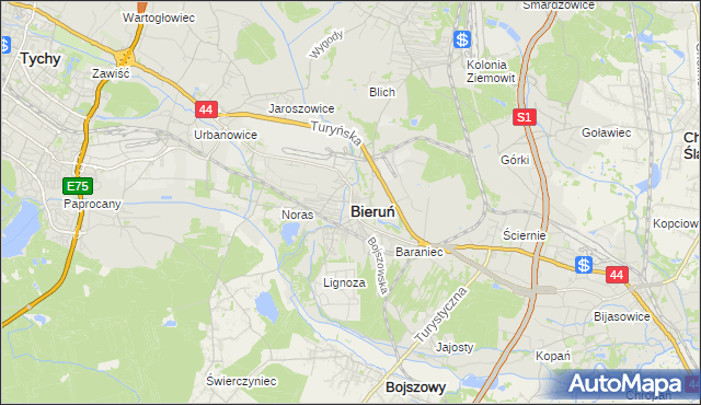 mapa Bieruń, Bieruń na mapie Targeo