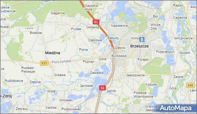 mapa Góra gmina Miedźna, Góra gmina Miedźna na mapie Targeo