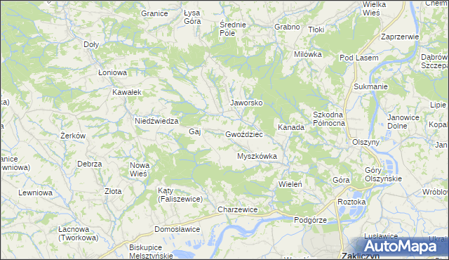 mapa Gwoździec gmina Zakliczyn, Gwoździec gmina Zakliczyn na mapie Targeo