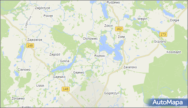 mapa Roztoki gmina Drawsko Pomorskie, Roztoki gmina Drawsko Pomorskie na mapie Targeo