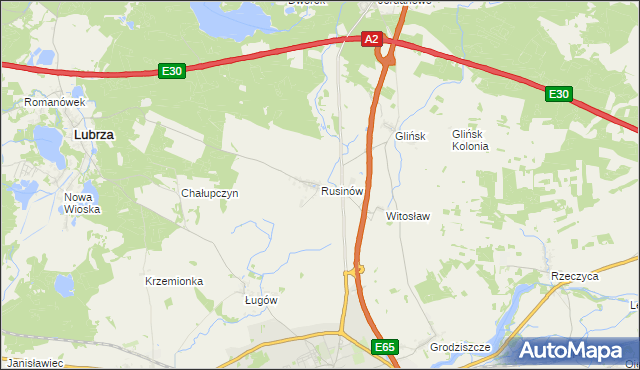 mapa Rusinów gmina Świebodzin, Rusinów gmina Świebodzin na mapie Targeo