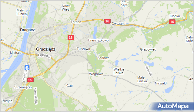 mapa Sadowo gmina Grudziądz, Sadowo gmina Grudziądz na mapie Targeo