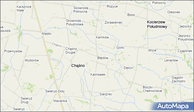 mapa Błędów gmina Chąśno, Błędów gmina Chąśno na mapie Targeo
