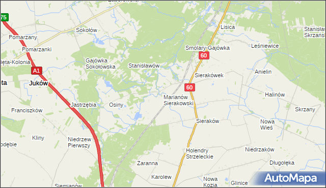 mapa Marianów Sierakowski, Marianów Sierakowski na mapie Targeo