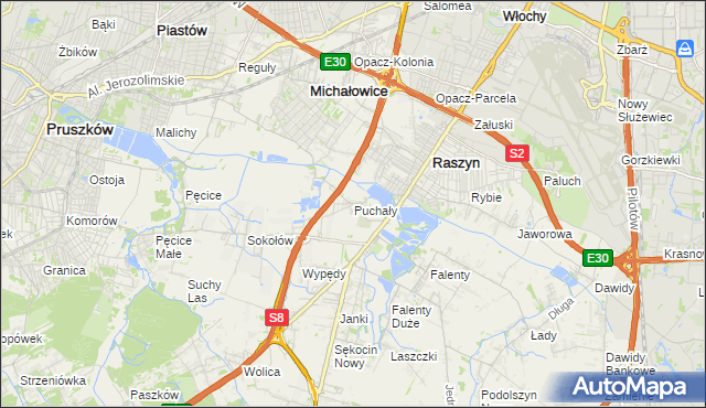 mapa Puchały gmina Raszyn, Puchały gmina Raszyn na mapie Targeo