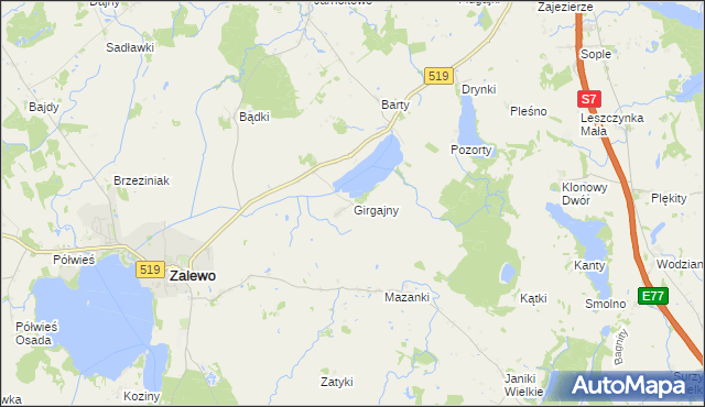 mapa Girgajny, Girgajny na mapie Targeo